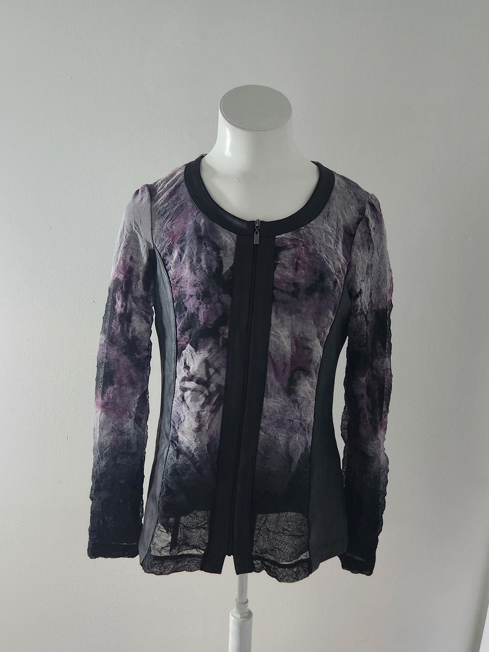 Picadilly Fashion Purple and Black Zip-Front Long Sleeve Top